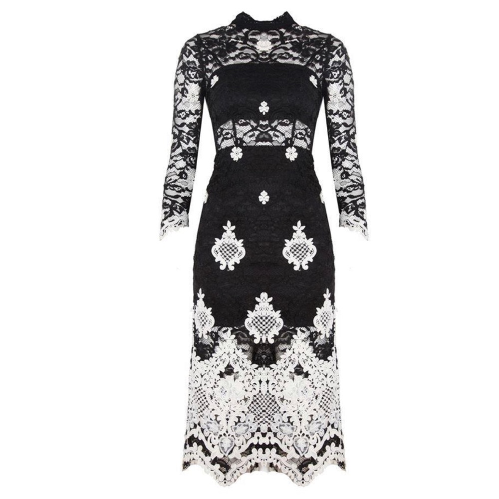 Alexis Helena Black and white floral lace dress